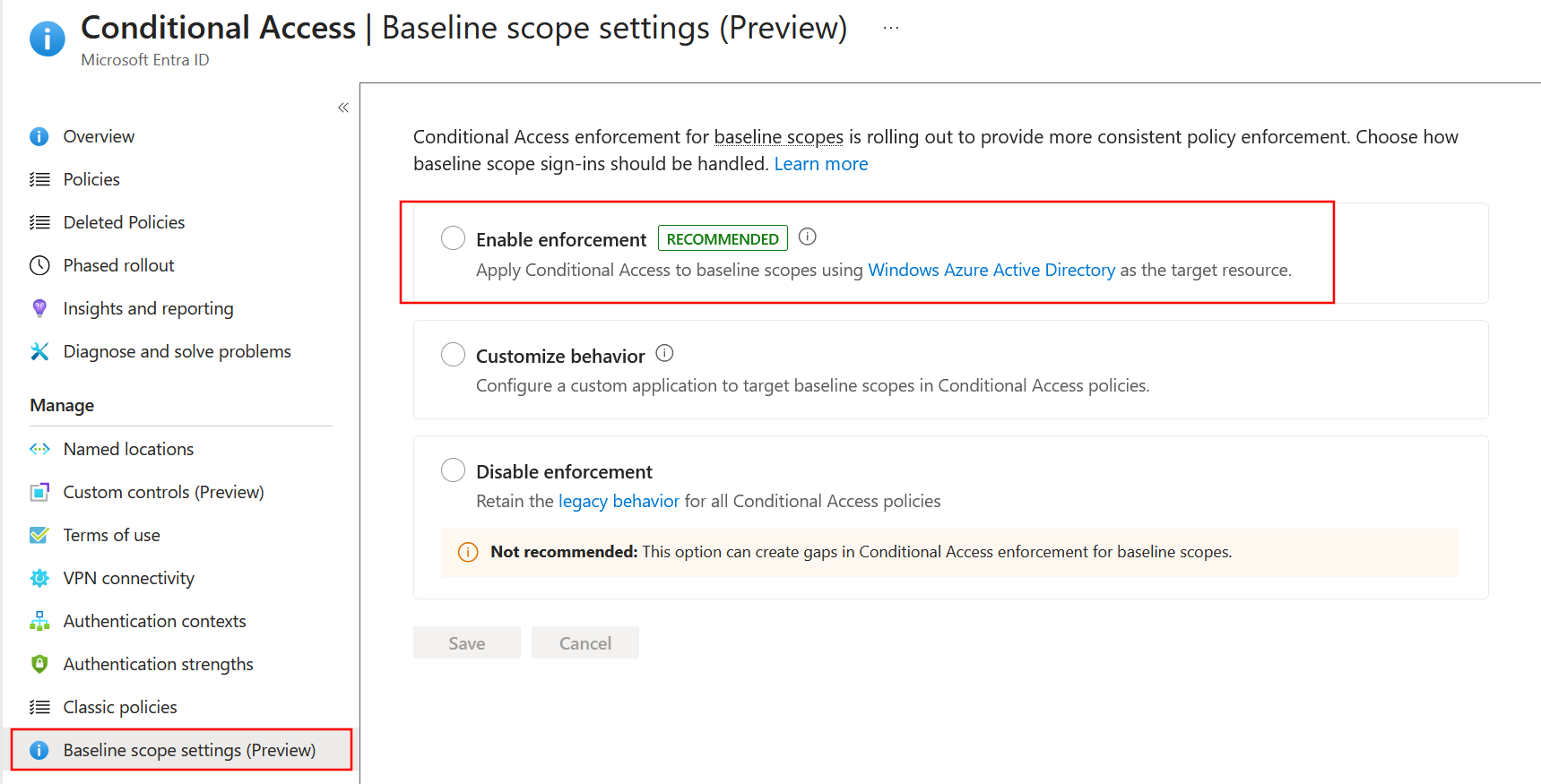 Baseline scopes UX