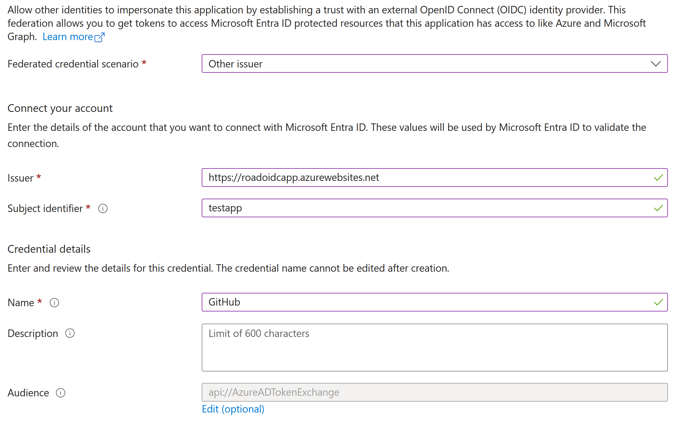 Configuring federated credentials on an app