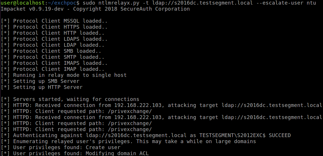 ntlmrelayx performing privesc