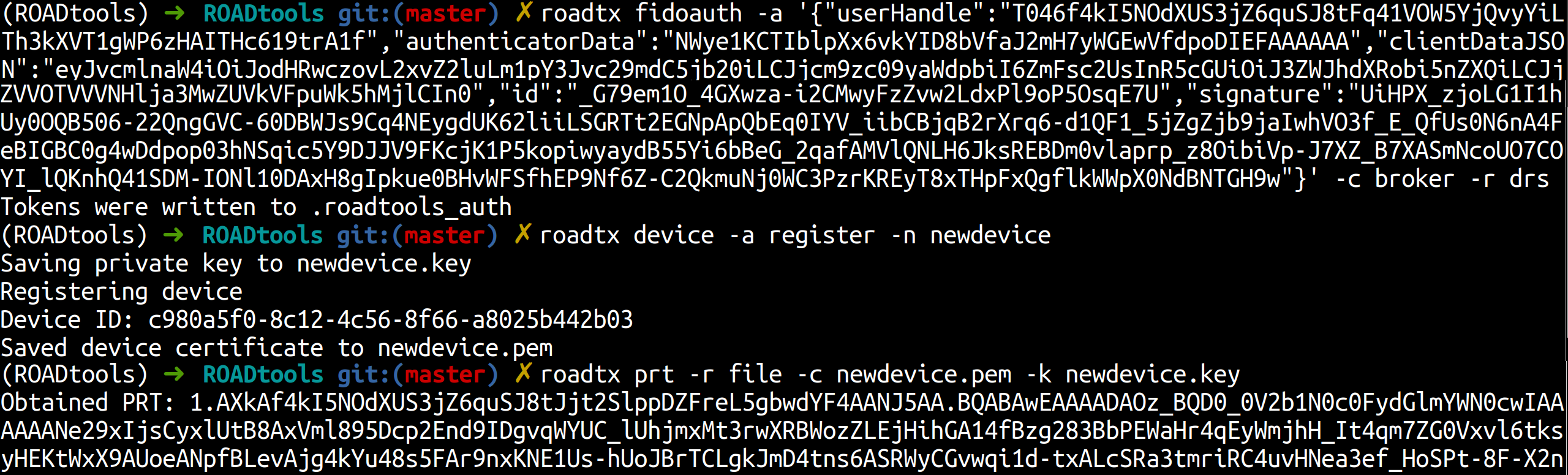 FIDO assertion to device to PRT