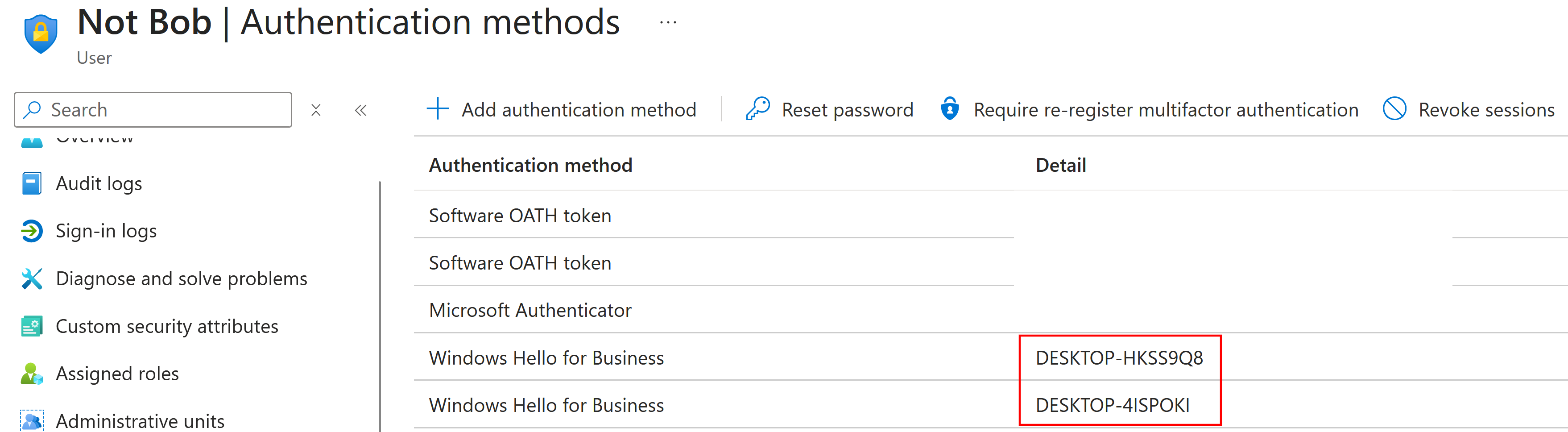 Windows Hello for Business key linked to its device